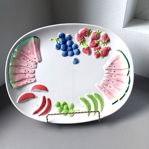 Other - VTG Himark Platter 3D Fruit Large Ceramic MUNCH TIME Japan 11"X14" Party Cottage